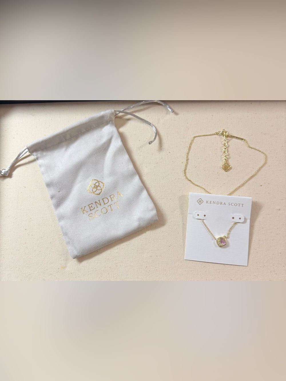 Kendra Scott Gold Necklace with AB Pink Opal Pendant